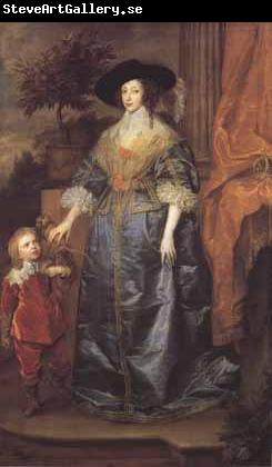 Anthony Van Dyck Portrait of queen henrietta maria with sir jeffrey hudson (mk03)